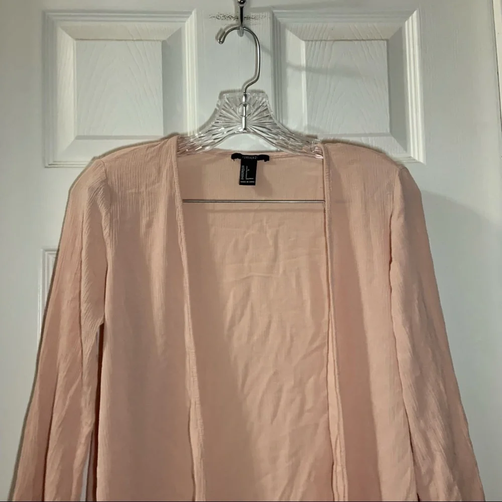 Forever 21 Peach/Pink Open Front Lace Crochet Trim Kimono Small - Picture 4 of 7